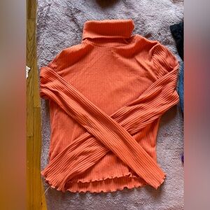 Orange Ribbed Turtleneck Sweater